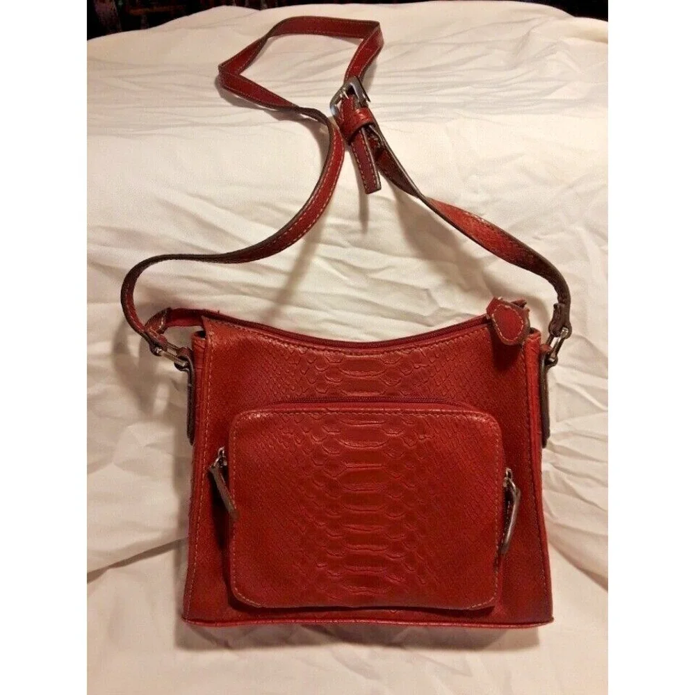 Pristine condition Liz Claiborne Faux Snakeskin Red Crossbody -multi compartment